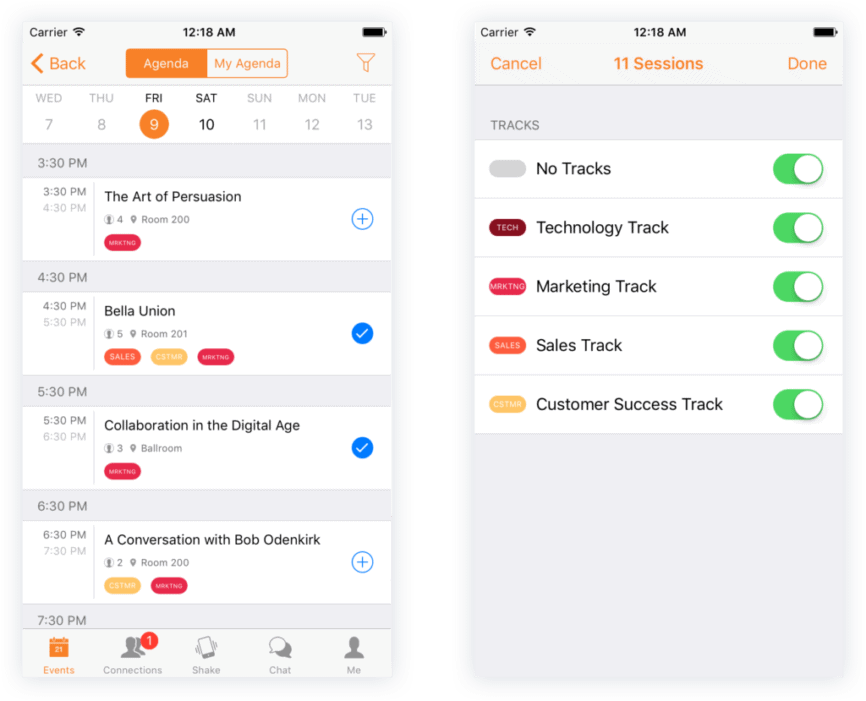 event agenda with tracks